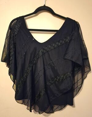 Vintage Fashion Bug Womens Black Top Size L beaded Whimsigoth Goth